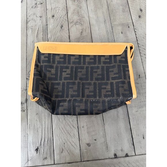 Vintage FENDI Zucca Pouch Clutch Canvas Leather - Picture 1 of 12